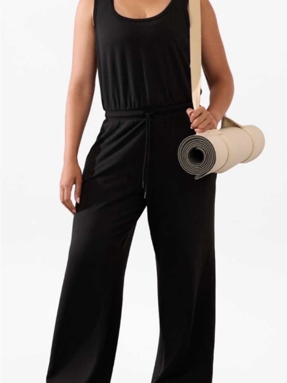 Athleta Coaster Luxe Women's Black Wide-Leg Drawstring Jumpsuit